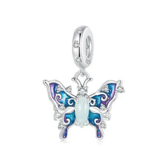 Luminous Colorful Butterfly Charm - 925 sterling silver - Multi Color
