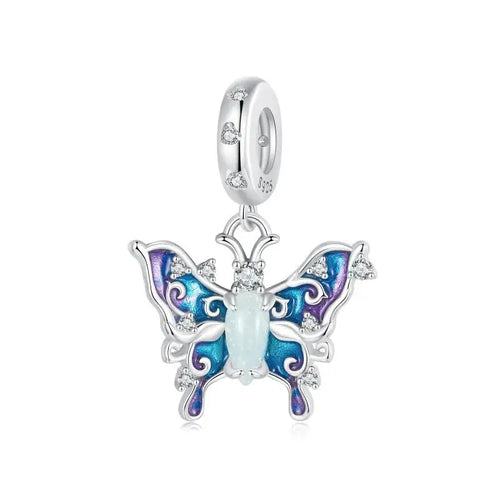 Luminous Colorful Butterfly Charm - 925 sterling silver - Multi Color