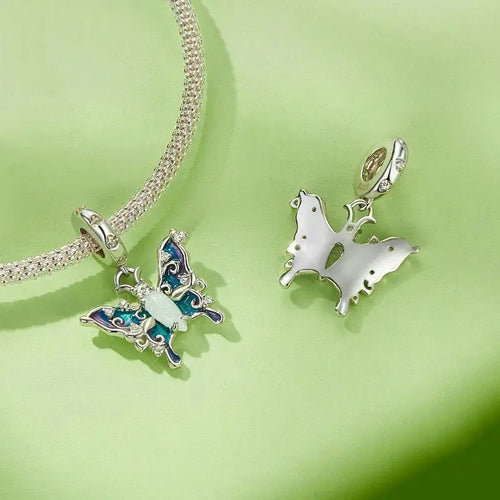 Luminous Colorful Butterfly Charm - 925 sterling silver - Multi Color