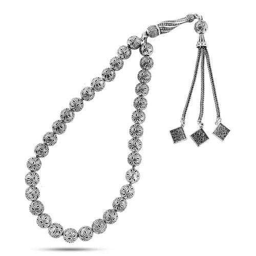 Luxury Turkish round misbaha with three engraved pendants 33beads - Rosary