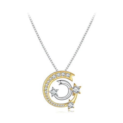Meteor Gold Moon and Star Necklace - 925 sterling silver - Transparent - NECKLACES