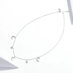 Moon and Stars Necklace - 925 Sterling Silver - Transparent - NECKLACES