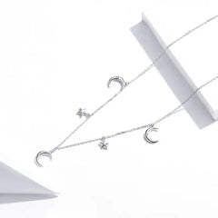 Moon and Stars Necklace - 925 Sterling Silver - Transparent - NECKLACES