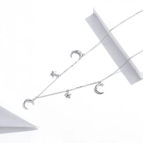 Moon and Stars Necklace - 925 Sterling Silver - Transparent - NECKLACES