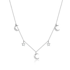 Moon and Stars Necklace - 925 Sterling Silver - Transparent - NECKLACES