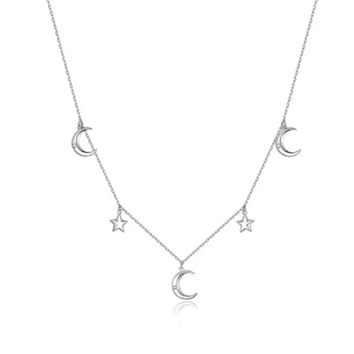 Moon and Stars Necklace - 925 Sterling Silver - Transparent - NECKLACES