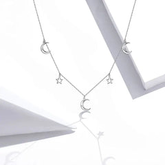 Moon and Stars Necklace - 925 Sterling Silver - Transparent - NECKLACES