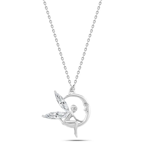 Moon Guardian Angel Wings Necklace - 925 sterling silver - fathyibrahim