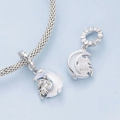 Moon Unicorn 925 Silver Charm - Multi Color