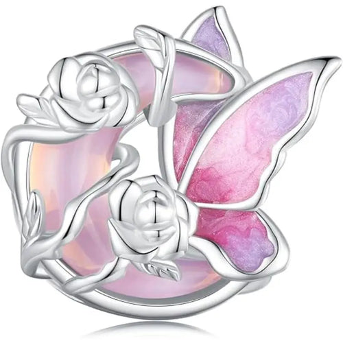 Moonlight Butterfly Charm - 925 sterling silver - Pink