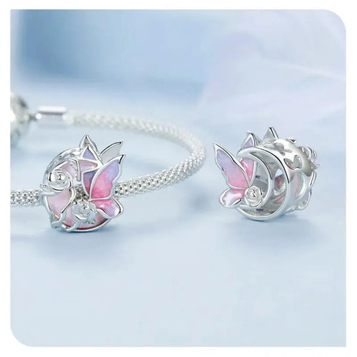 Moonlight Butterfly Charm - 925 sterling silver - Pink