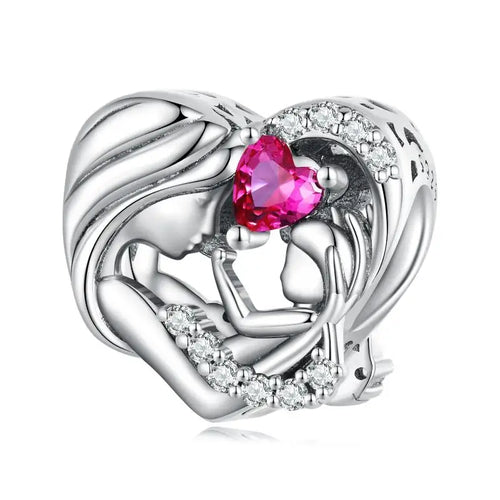 Mother and Son Hug Charm - 925 sterling silver - Pink