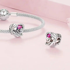 Mother and Son Hug Charm - 925 sterling silver - Pink