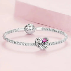 Mother and Son Hug Charm - 925 sterling silver - Pink