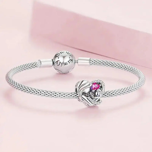 Mother and Son Hug Charm - 925 sterling silver - Pink