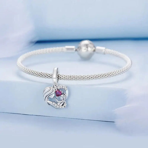 Mother and Son’s Hug Charm - 925 sterling silver - Pink