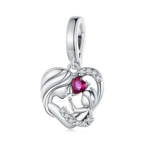 Mother and Son’s Hug Charm - 925 sterling silver - Pink