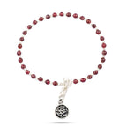 Natural Garnet Beaded Silver Bracelet with " (سعادة) Happiness" Pendant - fathyibrahim