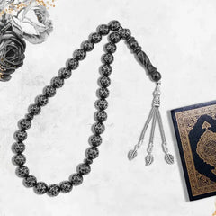 Natural Yusr Rosary inlaid with silver 33Beads - Black - Rosary