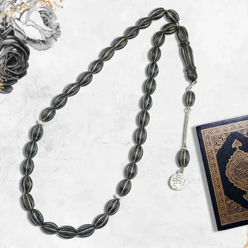 Natural Yusr Rosary inlaid with silver 33Beads - Multi Color - Rosary