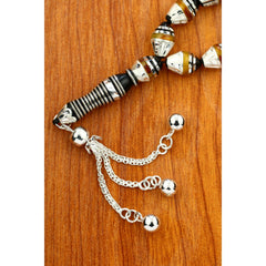 Natural Yusr Rosary inlaid with silver & Amber ,33 Beads - fathyibrahim