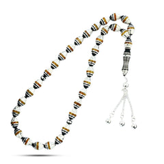 Natural Yusr Rosary inlaid with silver & Amber ,33 Beads - fathyibrahim