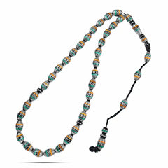 Natural Yusr Rosary Inlaid with Silver & Amber & Malachite ,33 beads - fathyibrahim