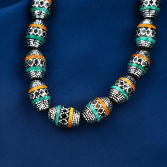 Natural Yusr Rosary Inlaid with Silver & Amber & Malachite ,33 beads - fathyibrahim