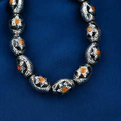 Natural Yusr Rosary inlaid with silver and Amber, 33 Beads - fathyibrahim