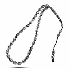 Natural Yusr Rosary inlaid with silver and Amber, 33 Beads - fathyibrahim