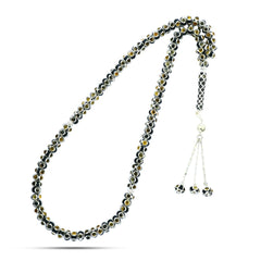 Natural Yusr Rosary inlaid with silver and Amber, 99 Beads - fathyibrahim