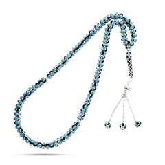 Natural Yusr Rosary Inlaid with Silver and Turquoise, 99 beads - fathyibrahim
