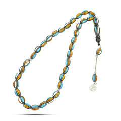 Natural Yusr Rosary inlaid with silver & Bone Turquoise & Amber 33Beads - Multi Color - Rosary