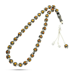 Natural Yusr Rosary inlaid with silver & Ivory and Amber, 33 Beads - fathyibrahim