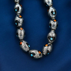 Natural Yusr Rosary Inlaid with Silver & Turquoise & Amber ,33 beads - fathyibrahim