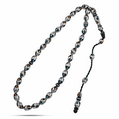 Natural Yusr Rosary Inlaid with Silver & Turquoise & Amber ,33 beads - fathyibrahim