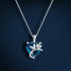 Necklace 925 Sterling Silver Designed with a butterfly and heart in blue color - Blue