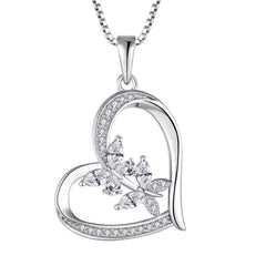 Necklace 925 Sterling Silver With a heart design featuring a butterfly - Transparent - NECKLACES
