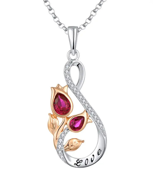 Necklace 925 Sterling Silver With a tulip flower design - Multi Color - NECKLACES