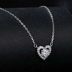 Necklace with a Moissanite Heart - 925 Sterling Silver - Transparent - NECKLACES