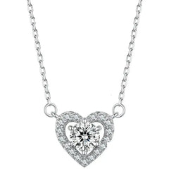 Necklace with a Moissanite Heart - 925 Sterling Silver - Transparent - NECKLACES
