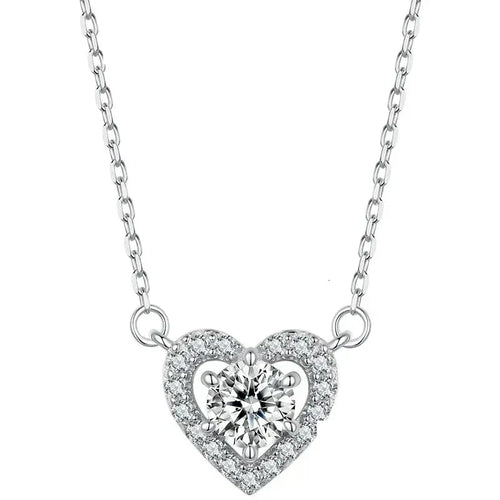 Necklace with a Moissanite Heart - 925 Sterling Silver - Transparent - NECKLACES