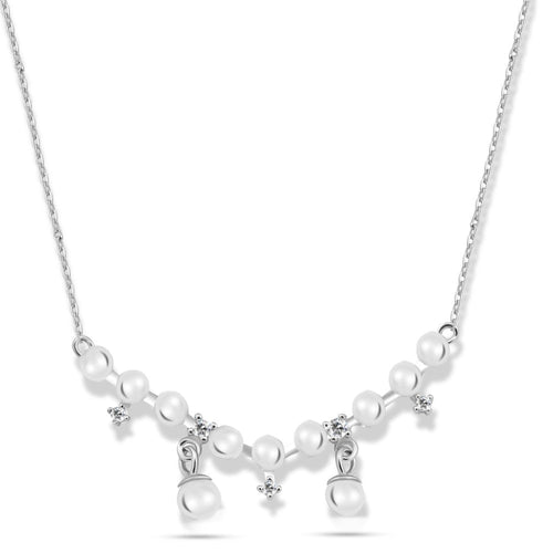 Necklace with shiny pearls made of 925 sterling silver, adorned with zircon stones. - fathyibrahim