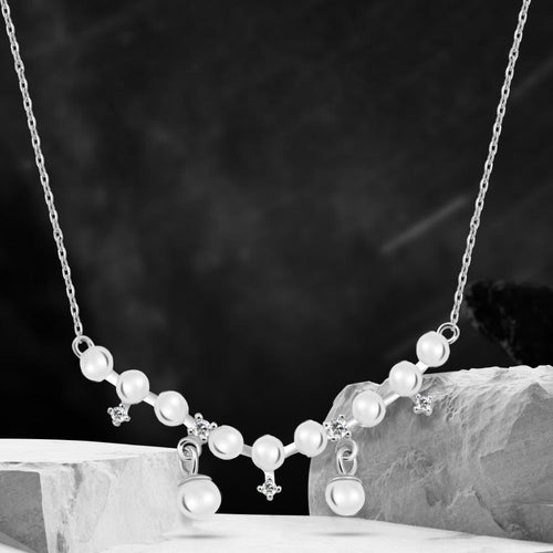 Necklace with shiny pearls made of 925 sterling silver, adorned with zircon stones. - fathyibrahim