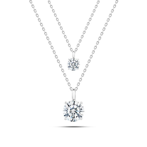 Necklace with Zircon Stones - 925 Sterling Silver - Transparent