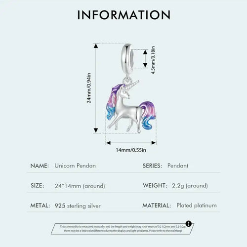 Nicorn Charm - 925 sterling silver - Multi Color