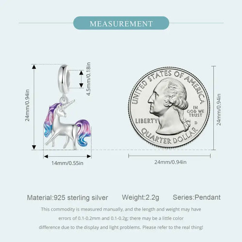 Nicorn Charm - 925 sterling silver - Multi Color