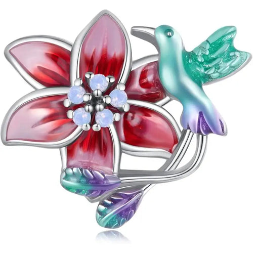 Opal charms in the shape of birds and flowers - 925 sterling silver - Multi Color