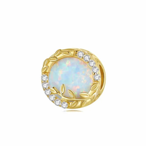 Opal Leaf Charm - 925 sterling silver - Multi Color