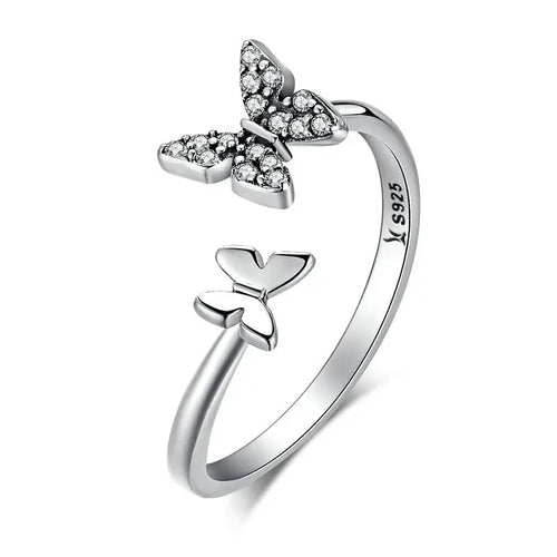 Open 925 Silver Ring with Butterflies - Transparent - Rings